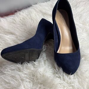 LC Lauren Conrad Navy Suede Pointed Pumps